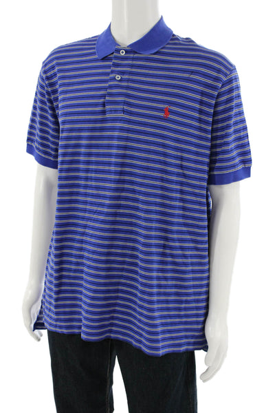 Polo Ralph Lauren Mens Blue Striped Pima Cotton Polo Short Sleeve Size XL