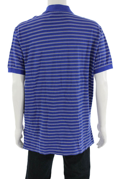 Polo Ralph Lauren Mens Blue Striped Pima Cotton Polo Short Sleeve Size XL