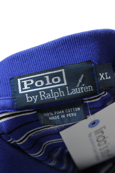 Polo Ralph Lauren Mens Blue Striped Pima Cotton Polo Short Sleeve Size XL