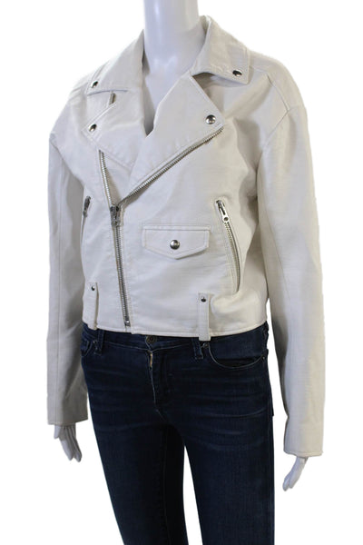 Pistola Womens Biker Motorcycle Jacket White PU Size XS