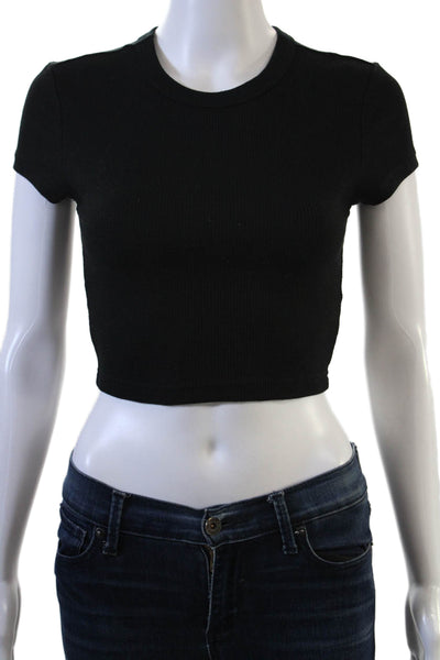 We Wore What Women Cropped Black Crewneck Short Sleeve Tee Cotton Size XS
