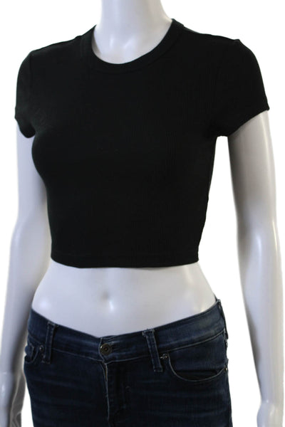 We Wore What Women Cropped Black Crewneck Short Sleeve Tee Cotton Size XS