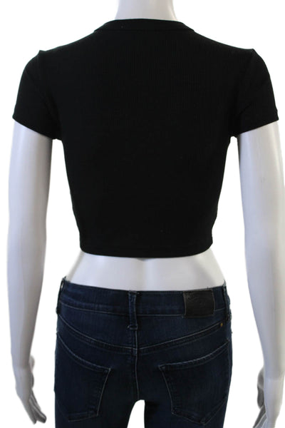 We Wore What Women Cropped Black Crewneck Short Sleeve Tee Cotton Size XS
