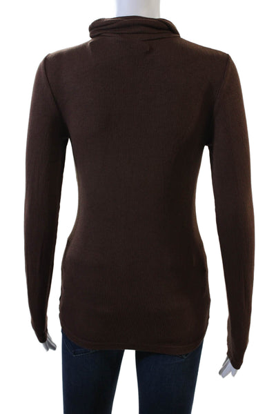 Sanctuary Women Basic Brown Mock Neck Long Sleeve Top Size XS