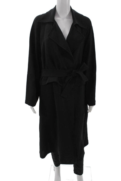 Zara Basic Women Trench Coat Black Collared Tie Polyester Blend Size S