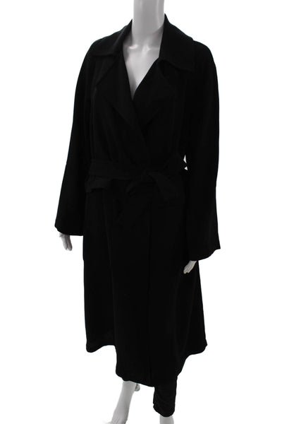 Zara Basic Women Trench Coat Black Collared Tie Polyester Blend Size S