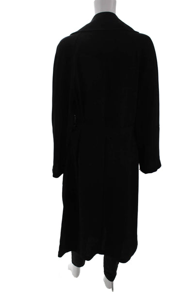 Zara Basic Women Trench Coat Black Collared Tie Polyester Blend Size S