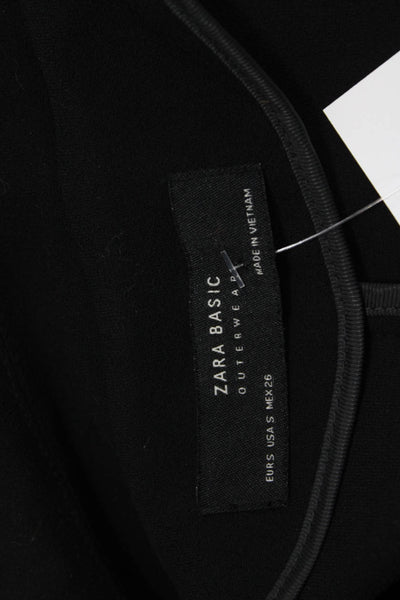 Zara Basic Women Trench Coat Black Collared Tie Polyester Blend Size S