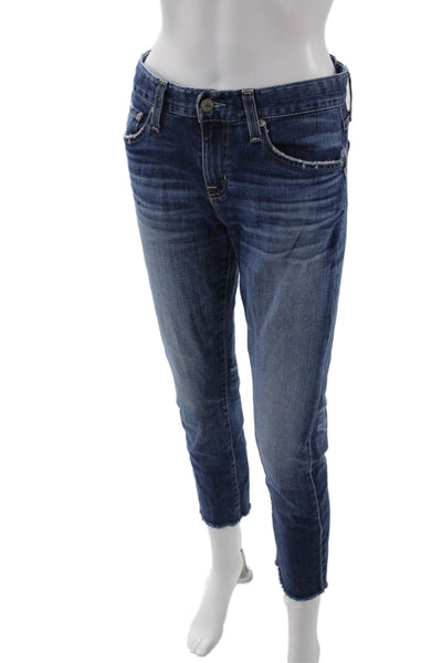 AG Adriano Goldschmied Womens Ankle Cropped Dark Blue Jeans Petite Size 25