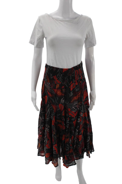 Philosophy By Republic Women Peasant Long Floral Cotton Skirt Black Size M