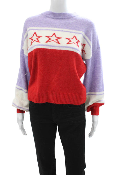 Sundry Unisex Purple 80s Graphic Pullover Sweater Crew Neck Long Sleeve Size M