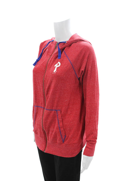 Nike Women Full Zip Hoodie Red 100% Cotton Drawstring Long Sleeve Size L