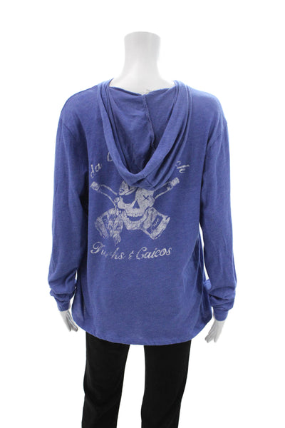 Alternative Women Pullover Hoodie Blue Cotton Long Sleeve Graphic Size M