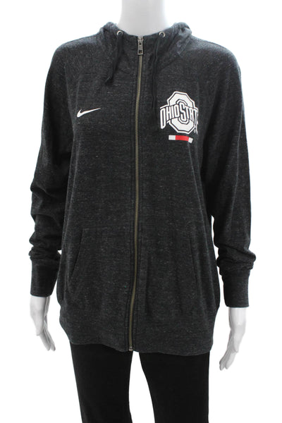 Nike Womens Full-Zip Hoodie Dark Gray College Graphic Size L