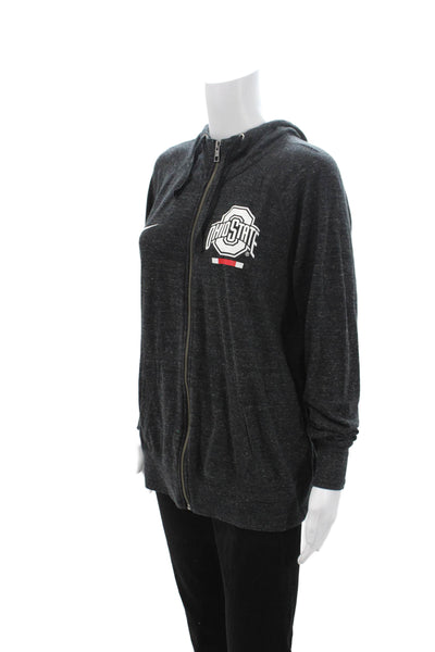 Nike Womens Full-Zip Hoodie Dark Gray College Graphic Size L