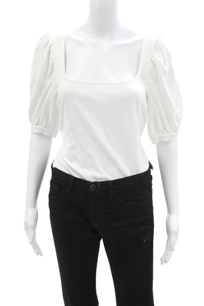 LPA Womens Square Neck Short Sleeve White Butterfly Blouse Zip Size L