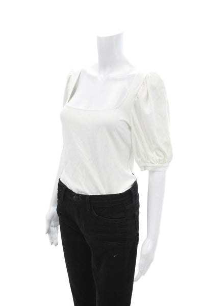 LPA Womens Square Neck Short Sleeve White Butterfly Blouse Zip Size L