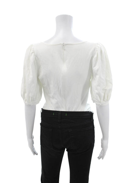 LPA Womens Square Neck Short Sleeve White Butterfly Blouse Zip Size L