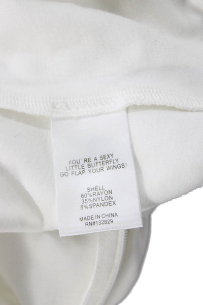 LPA Womens Square Neck Short Sleeve White Butterfly Blouse Zip Size L