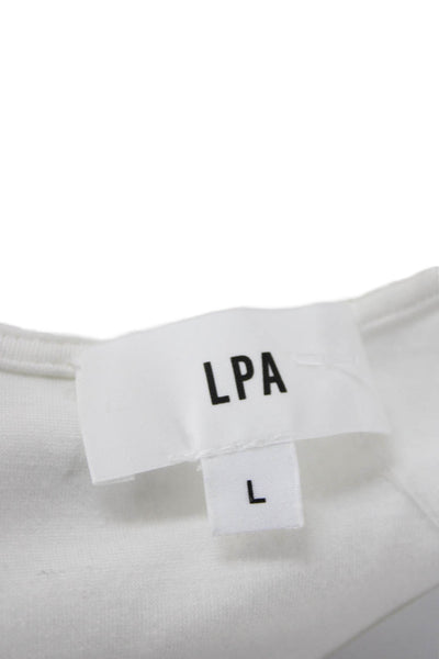 LPA Womens Square Neck Short Sleeve White Butterfly Blouse Zip Size L