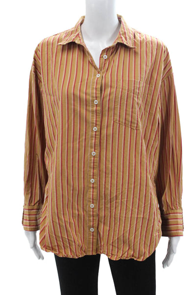Maeve Anthropologie Womens Beige Striped Collared Button-Up Long Sleeve Size S