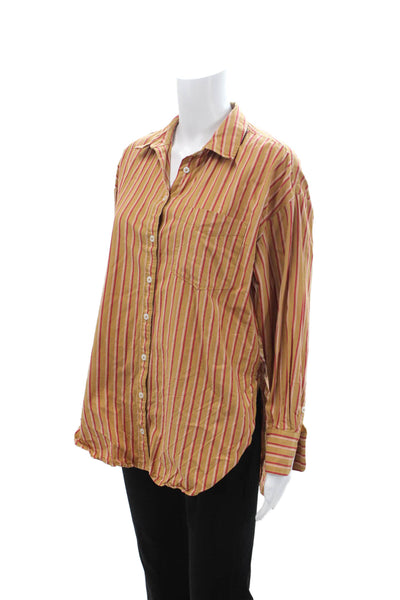 Maeve Anthropologie Womens Beige Striped Collared Button-Up Long Sleeve Size S