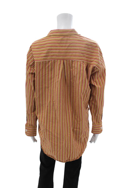 Maeve Anthropologie Womens Beige Striped Collared Button-Up Long Sleeve Size S
