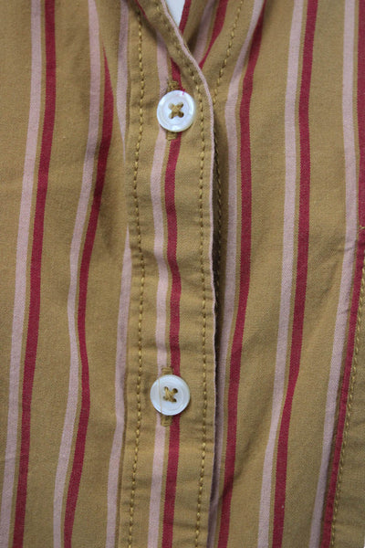 Maeve Anthropologie Womens Beige Striped Collared Button-Up Long Sleeve Size S