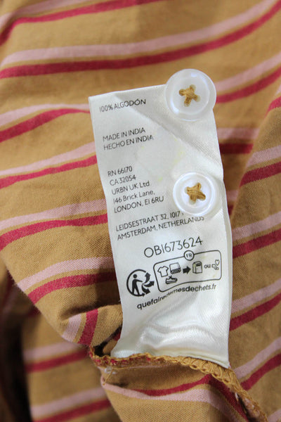Maeve Anthropologie Womens Beige Striped Collared Button-Up Long Sleeve Size S