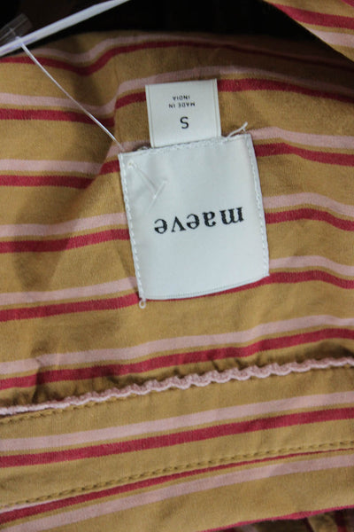 Maeve Anthropologie Womens Beige Striped Collared Button-Up Long Sleeve Size S
