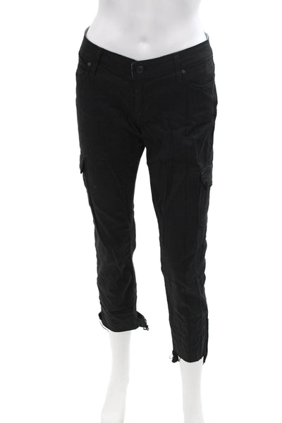 Paige Womens Cropped Cargo Pants Black Button 28 Inseam Size 27
