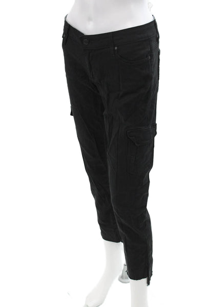 Paige Womens Cropped Cargo Pants Black Button 28 Inseam Size 27