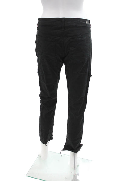 Paige Womens Cropped Cargo Pants Black Button 28 Inseam Size 27