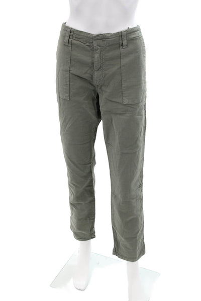Joie Unisex Carpenter Cropped Pants Green Cotton Linen Hook & Eye Size 29