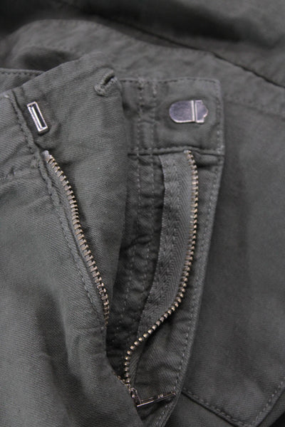 Joie Unisex Carpenter Cropped Pants Green Cotton Linen Hook & Eye Size 29