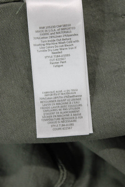 Joie Unisex Carpenter Cropped Pants Green Cotton Linen Hook & Eye Size 29
