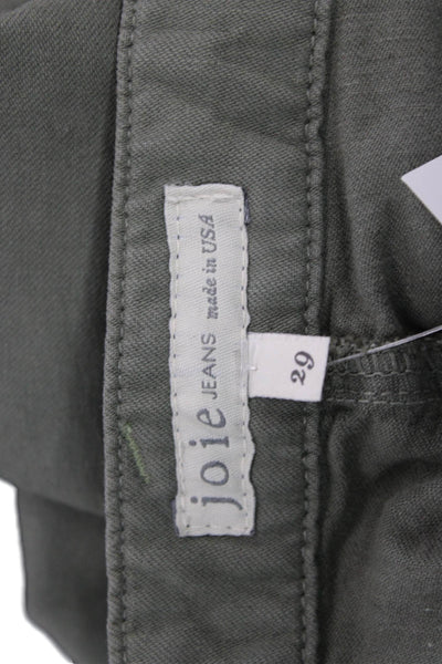 Joie Unisex Carpenter Cropped Pants Green Cotton Linen Hook & Eye Size 29