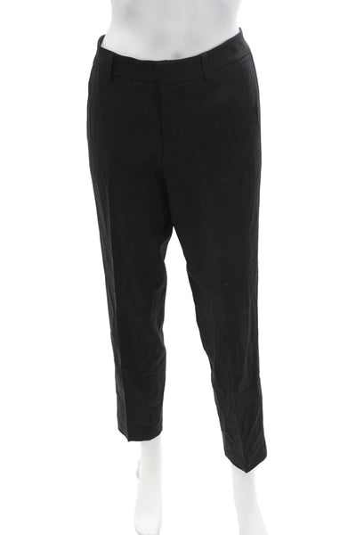 Vince Unisex Ankle Cropped Dress Pants Black Wool Button Size 6