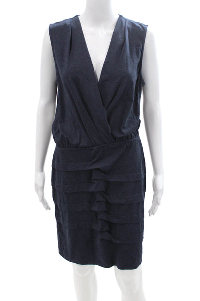 Artelier Nicole Miller Women Wrap Dress Dark Blue Sleeveless V-Neck Size L