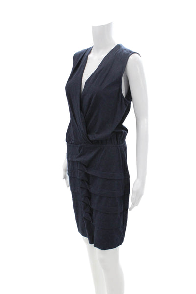 Artelier Nicole Miller Women Wrap Dress Dark Blue Sleeveless V-Neck Size L