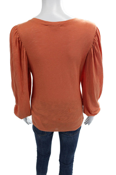 Elan Women Orange V-Neck Long Sleeve Basic Blouse Size S