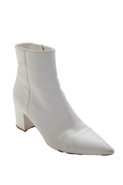 Gianvito Rossi Womens Leather Pointed Toe Zipped Ankle Boots White Size EUR 38