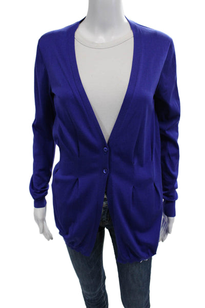 Etro Womens Cardigan Blue Silk Blend V Neck Button Size S