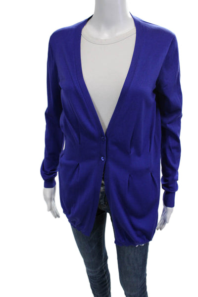 Etro Womens Cardigan Blue Silk Blend V Neck Button Size S