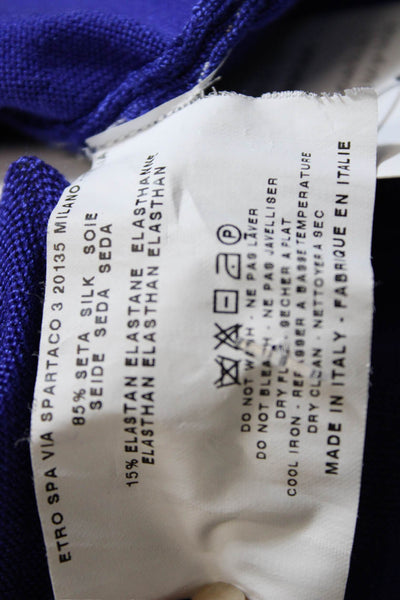 Etro Womens Cardigan Blue Silk Blend V Neck Button Size S