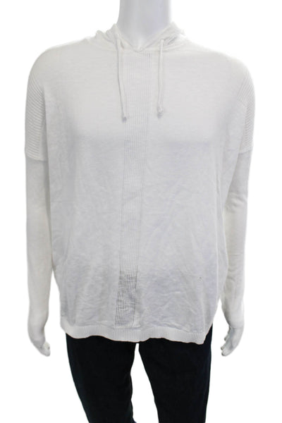 Vince Mens Designer Pullover Hoodie White Cotton Drawstring Size M