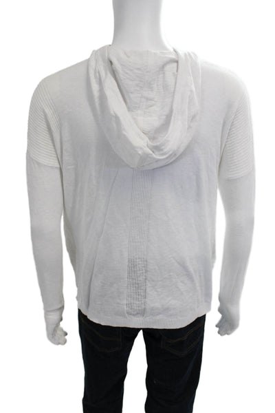 Vince Mens Designer Pullover Hoodie White Cotton Drawstring Size M