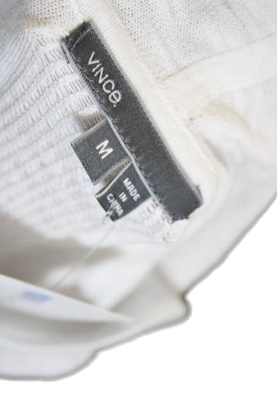 Vince Mens Designer Pullover Hoodie White Cotton Drawstring Size M