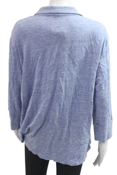 J. Mclaughlin Women Blue Collared Button-Up 3/4 Sleeve Linen Blend Size XL