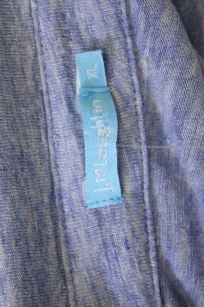 J. Mclaughlin Women Blue Collared Button-Up 3/4 Sleeve Linen Blend Size XL